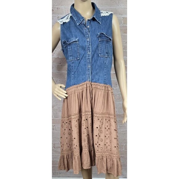 OOAK Magnolia Boho Indie Upcycled Western Denim Vest Duster Beach Cover Up Sz L - Picture 1 of 16